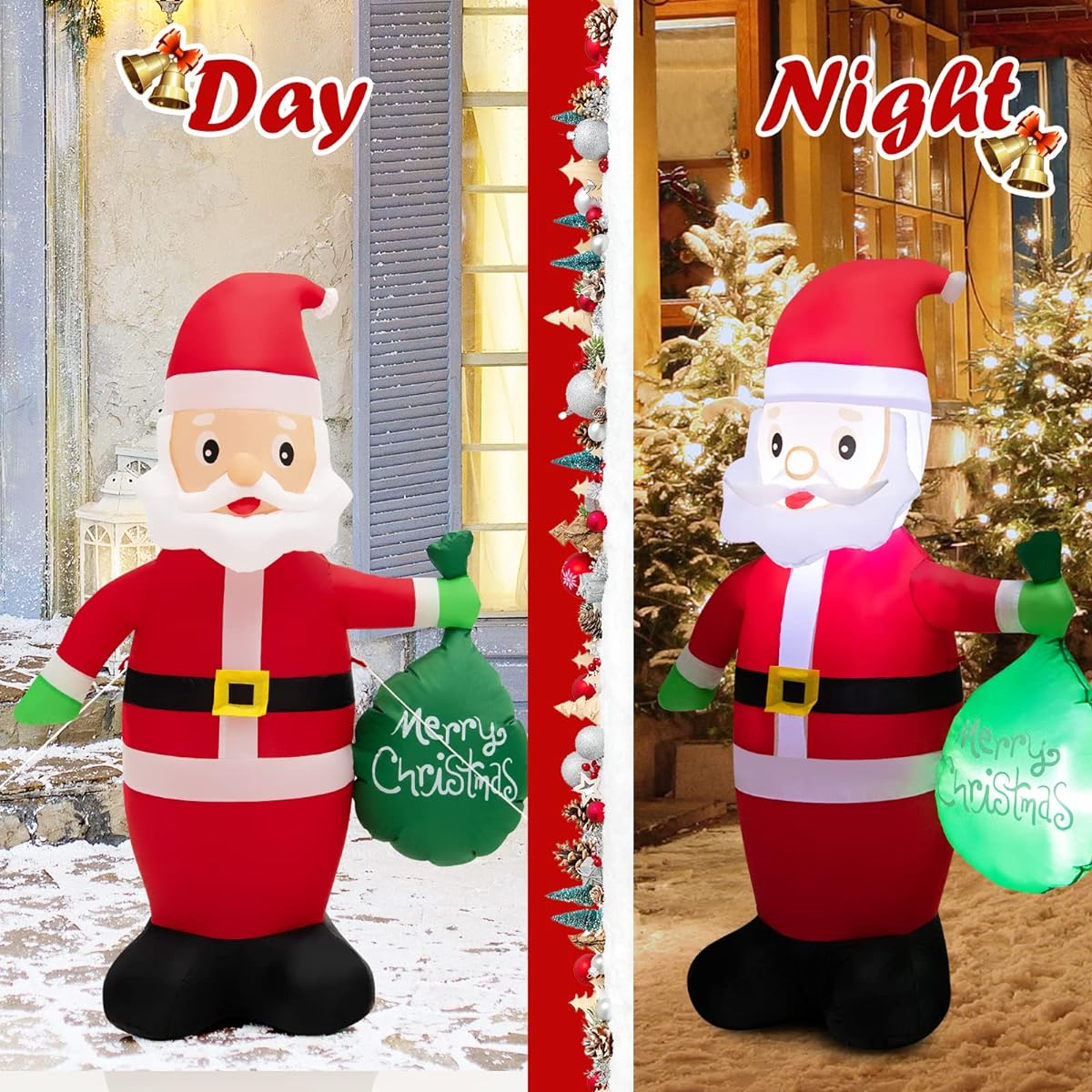 Tangkula 5ft Christmas Inflatable Santa Claus Gift Bag Self-Inflating Christmas Santa with LED Lights, Built-in Sandbag, Stakes, Waterproof for Indoor Outdoor Decorations, Yard, Garden, Yard