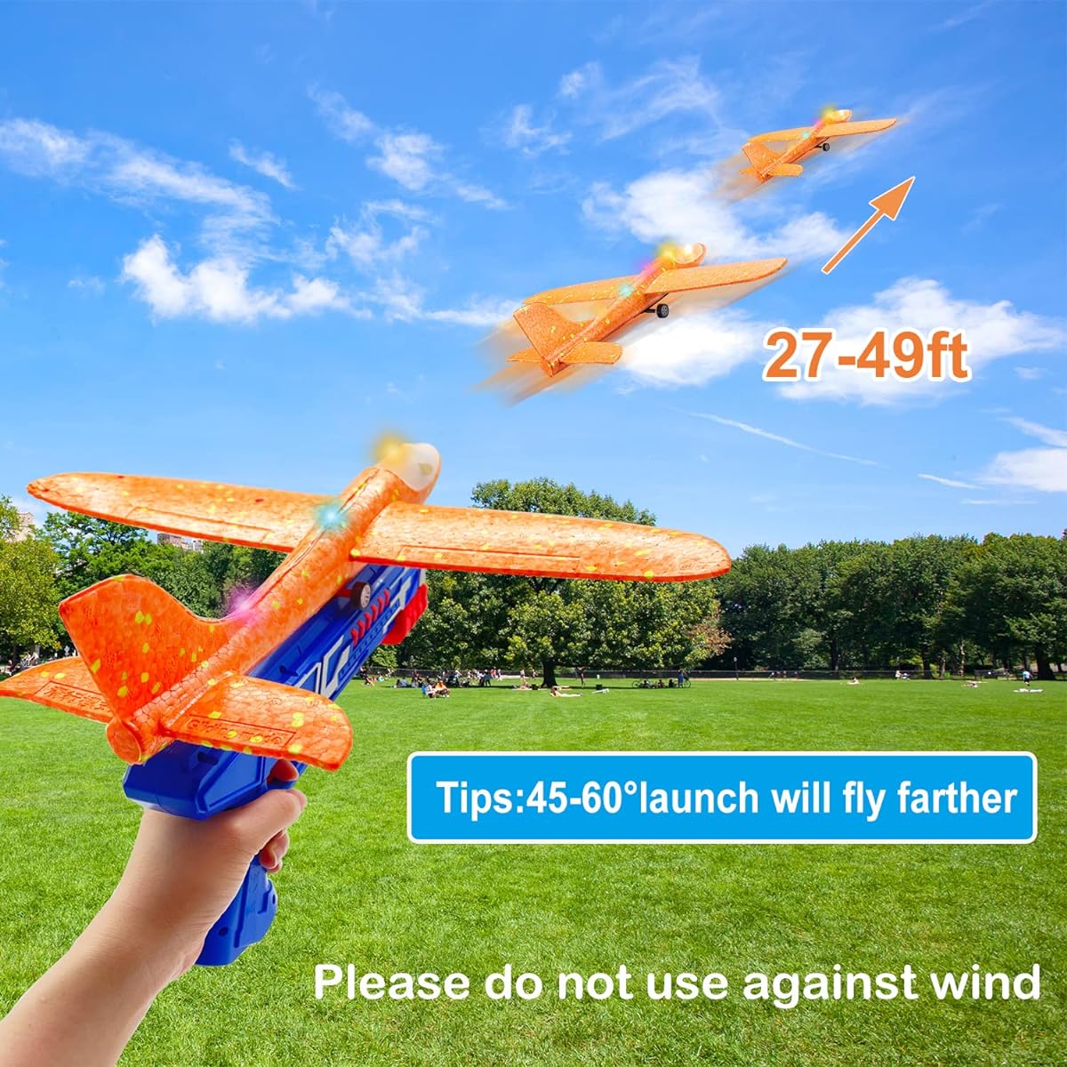4 Pack Airplane Launcher Toy 12.6 Inch LED Foam Glider Toys for Boys Two Flight Modes Catapult Plane Outdoor Toys Birthday Gifts for 4 5 6 7 8 9 10 11 12 Year Old Boys Outdoor Flying Toys for Boys Kids