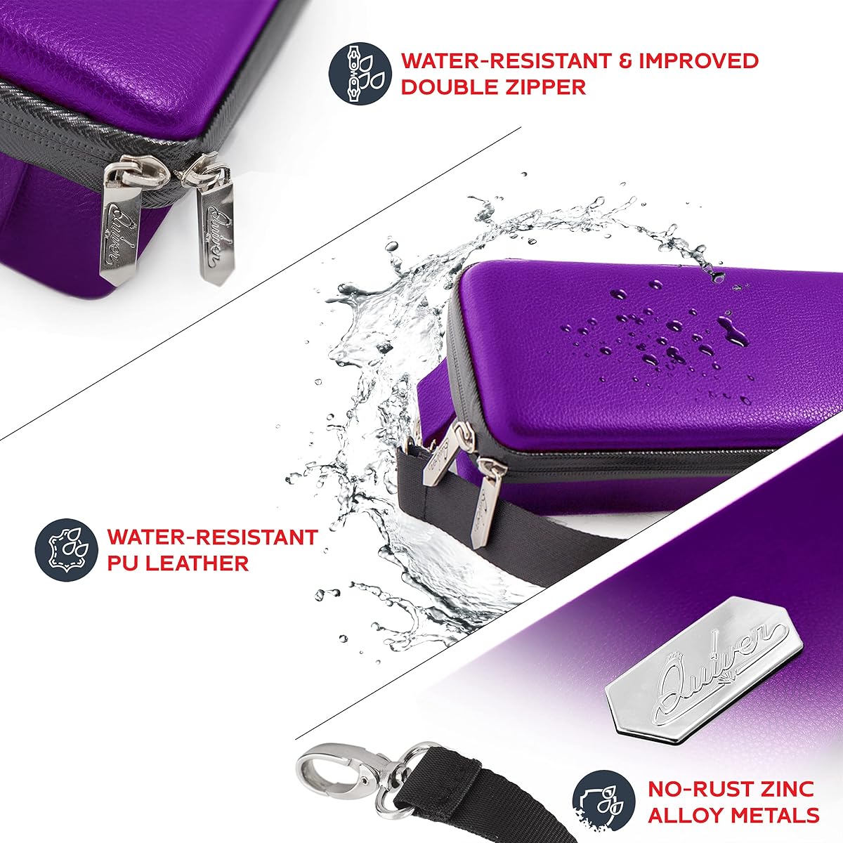 Quiver Time Card Case, Trading Card Storage, Pu Leather Exterior, Double Zipper, Dividers, Wrist Strap & Shoulder Strap, Holds up to 1350 Trading Cards Plus 100 Clear Sleeves (Quiver Case, Purple)