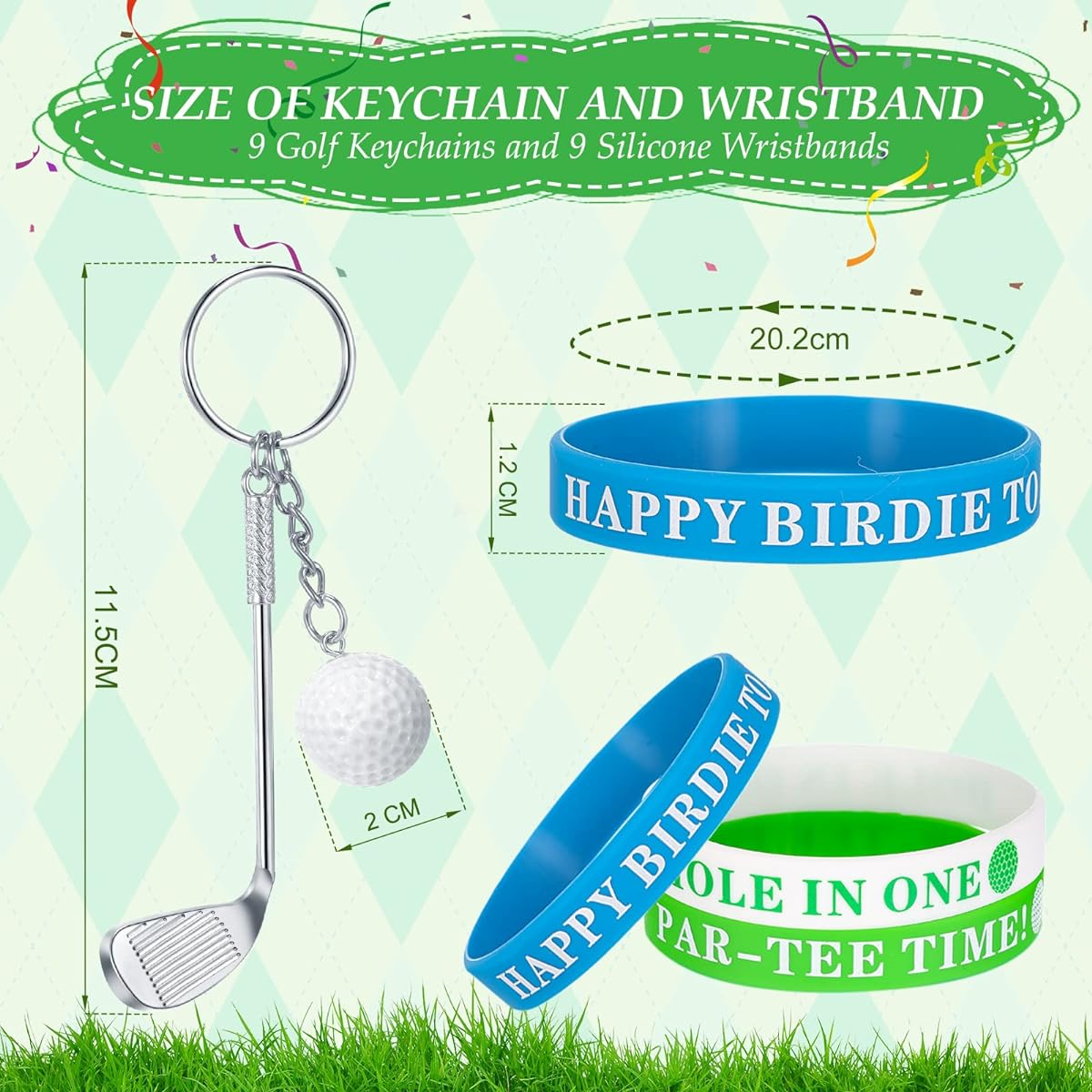 18pcs Golf Birthday Party Supplies Golf Party Favors School Golf Favors Boys Girls 9pcs Silicone Bracelet Wristband Golf Ball Keychain Golf Party Favors
