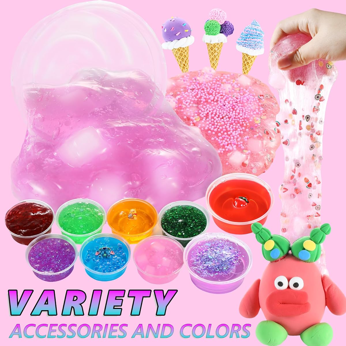 Premade Crystal Slime Peach Pink Jelly Cubes Glimmer Crunchy Slime Party Favors for Kids Sensory and Tactile Stimulation Stress Relief for Girls & Boys 50+