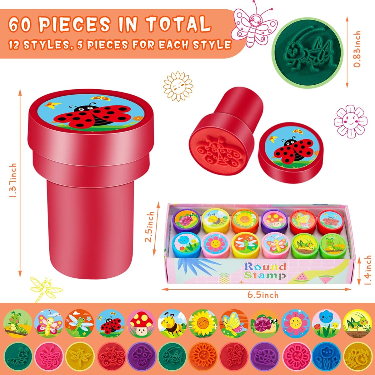 60 Pieces Spring Stamps for Children Flower Butterfly Assortment Kids Stamps Kids Prints Stamp Supplies Self Inking Stamps Garden Birthday Tea Party Favors Good Bag Stuffer Classroom Prizes