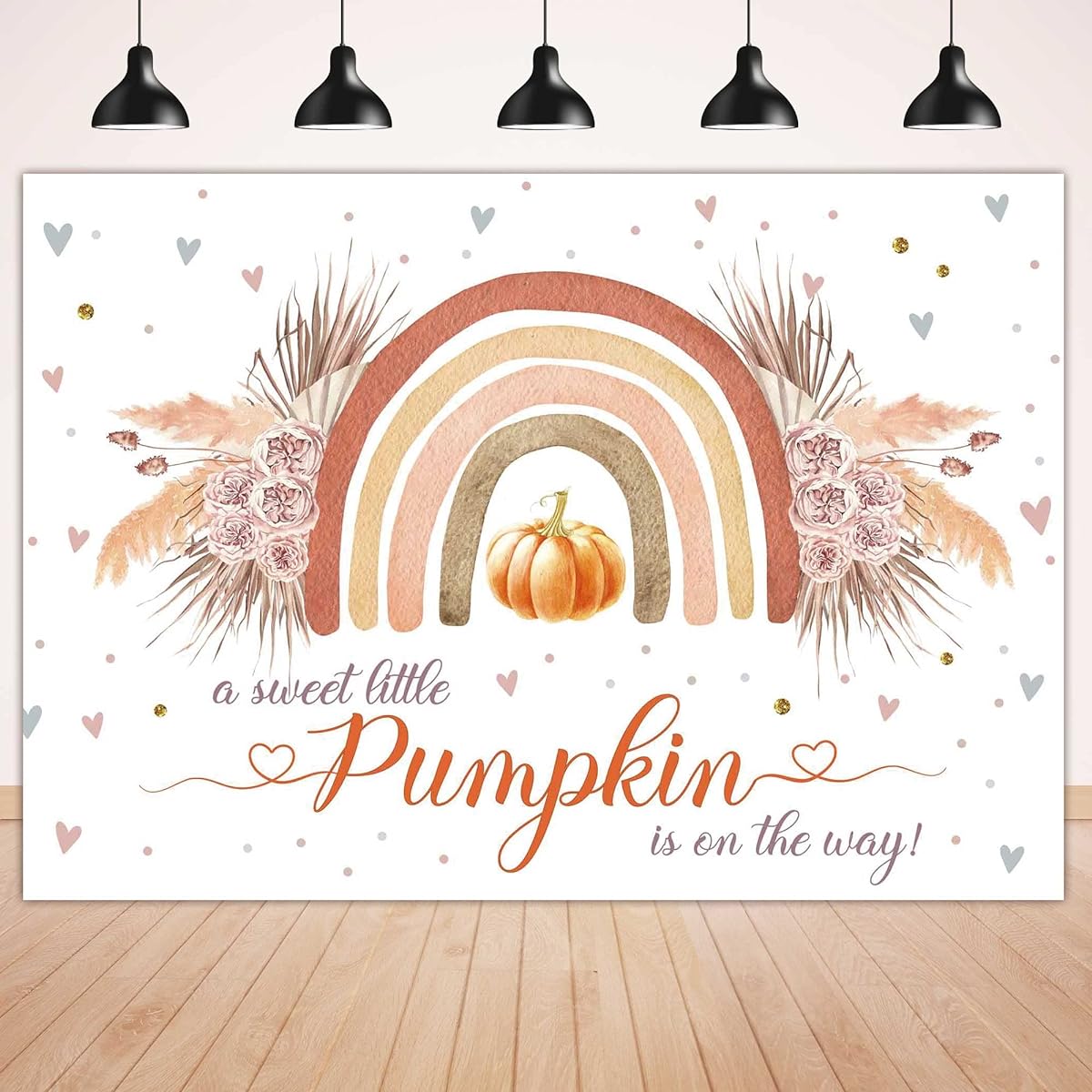 Rieetmk Boho Rainbow Little Pumpkin Baby Shower Backdrop Fall Pumpkin Baby Shower Party Bohemian Floral Decor Photography Background for Kids Photo Booth Studio 7x5ft Banner