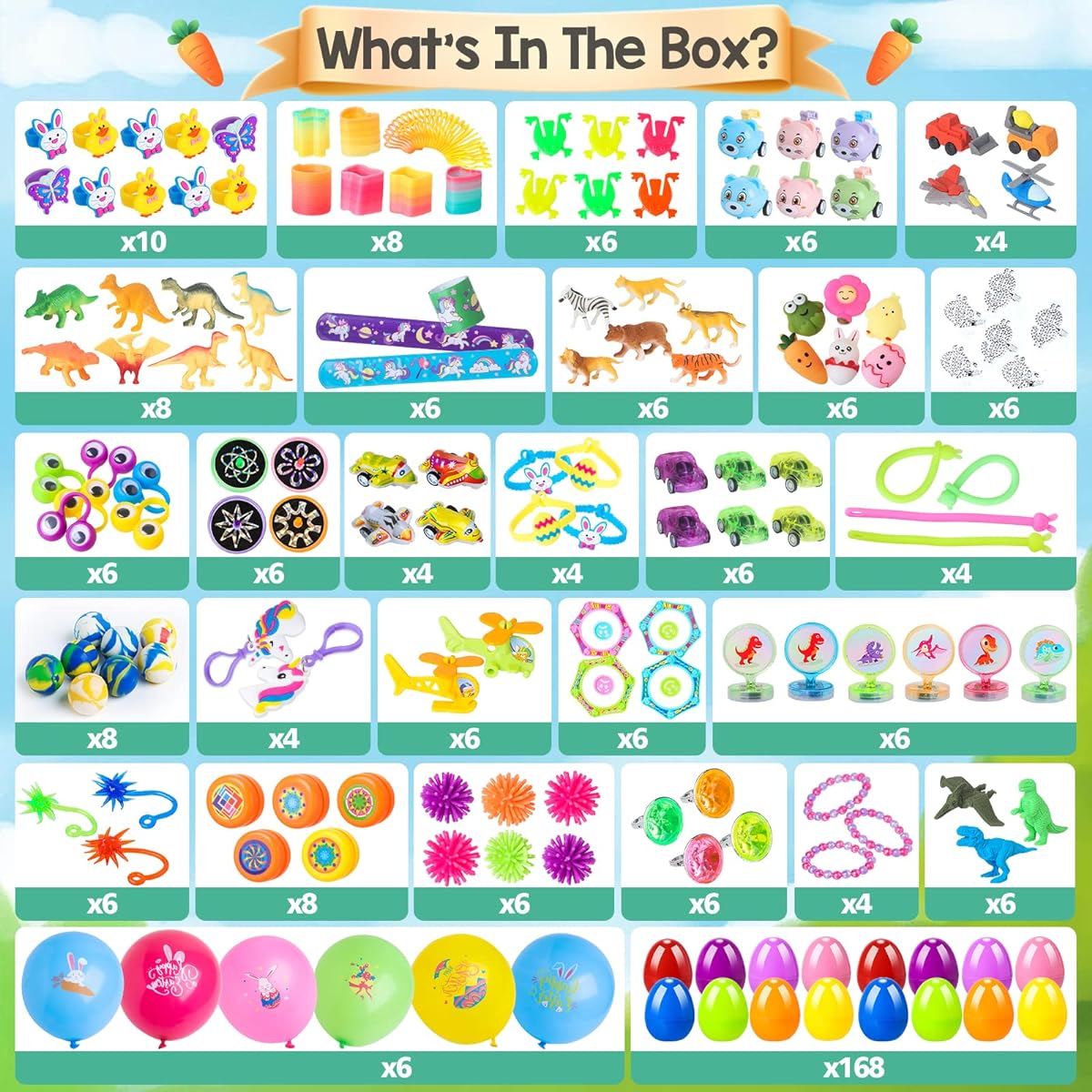 OCHIDO Easter Eggs 168pcs Prefilled Easter Eggs Easter Basket Stuffer Filler Easter Egg Hunt Game Easter Party Favors Supplies for Kids Classroom Prize Toys Gifts for Boys/Girls