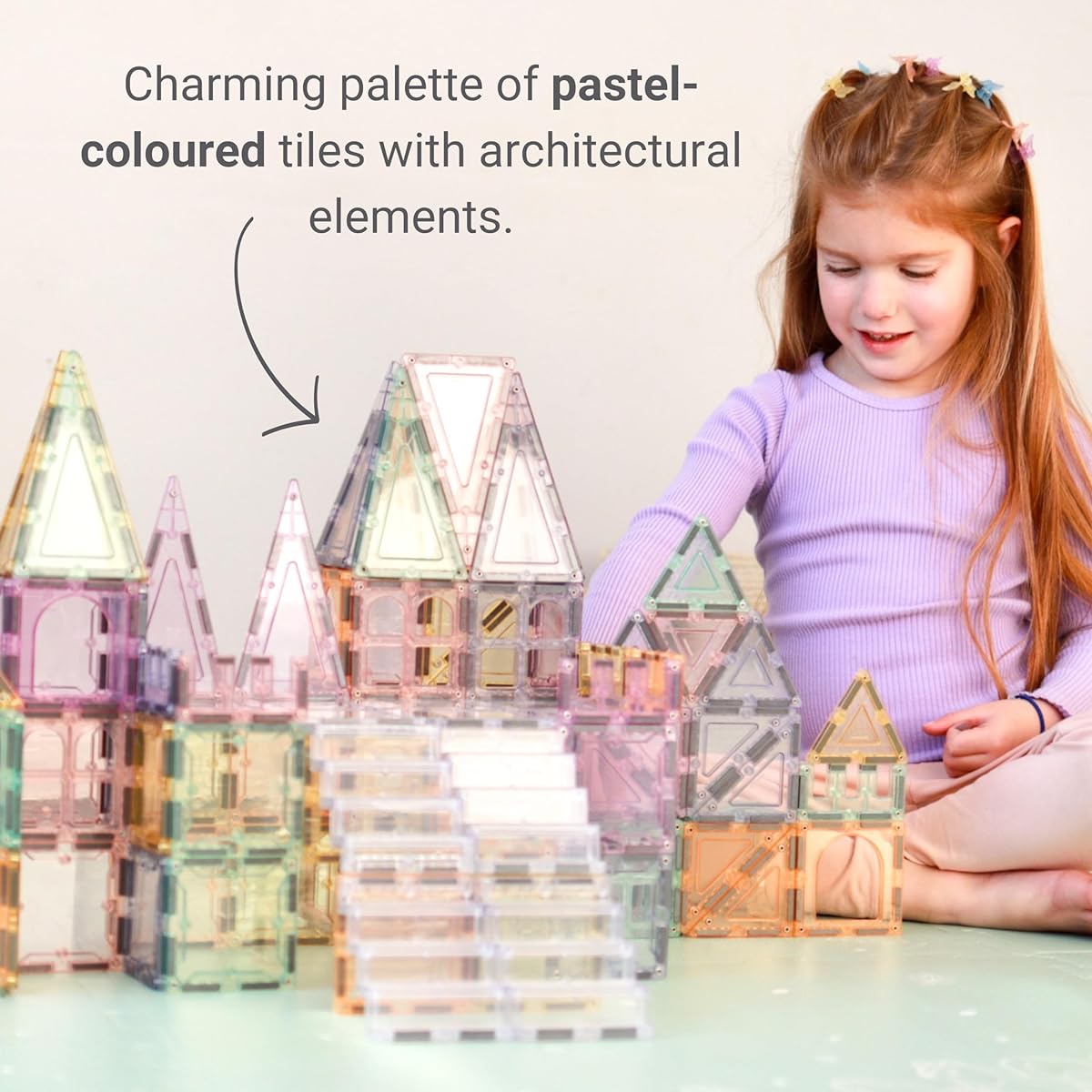 Imagimags Magnetic Building Tiles 108 Piece Palace Set for Boys and Girls Kids Pastel Magnetic Tiles Activity Building Blocks Toddler Toys STEM Ages 3+