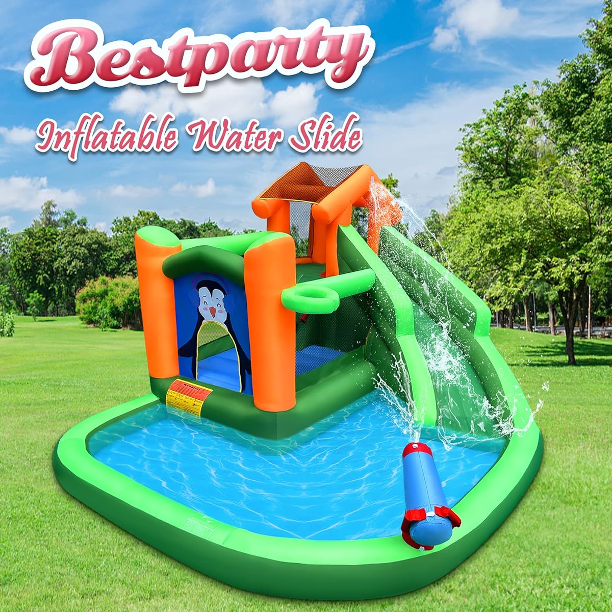 BESTPARTY Inflatable Water Slide for Kids Play House Fun Garden with Air Blower