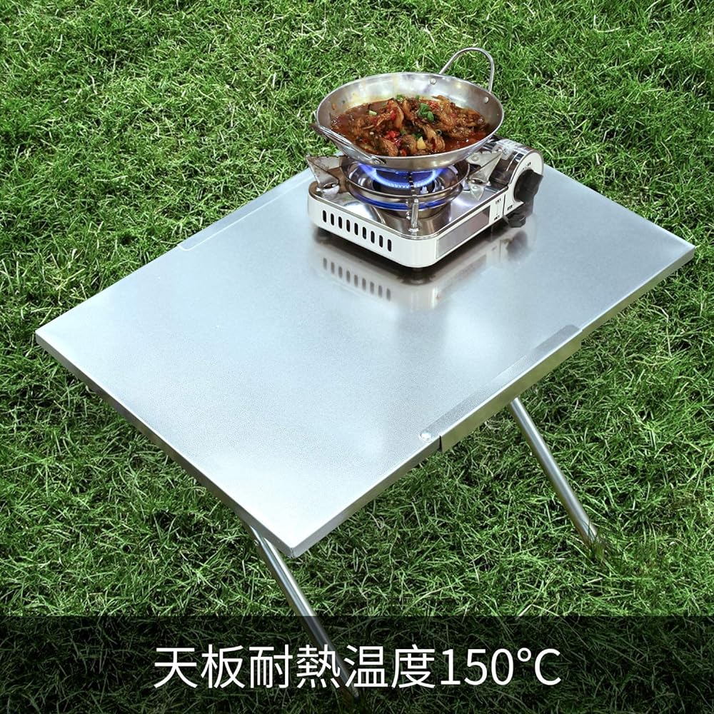 MYCARBON Outdoor Table, Bonfire Table, Stainless Steel, Load Capacity 40kg, Corner Protector, Special Storage Bag Included, For Camping, Barbecue, Outdoor Use, Silver