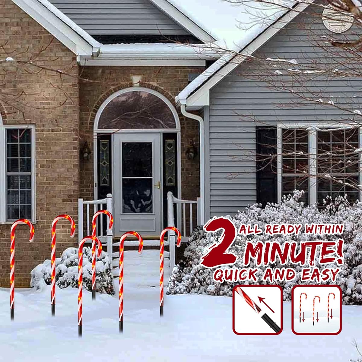 PEIDUO Candy Cane Lights 17.25 Inch Path Light Replacement Stakes Set of 8, 64 Warm White Lights, 8 Modes, Christmas Outdoor Decorations for Yard and Xmas Pathway Lawn Driveway Decor