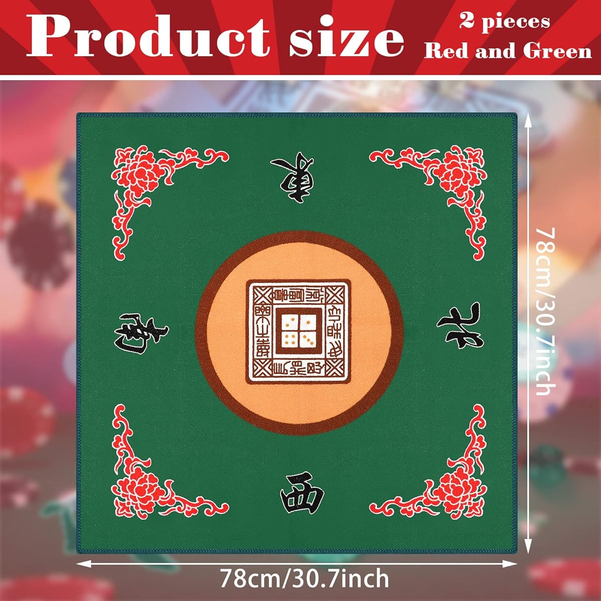 Universal Mahjong Mat, Mahjong Table Cover Anti-Slip Mat Table Reduction Game Mahjong Pad 30.7 x 30.7 Inch (Green, Red) 2 Pieces