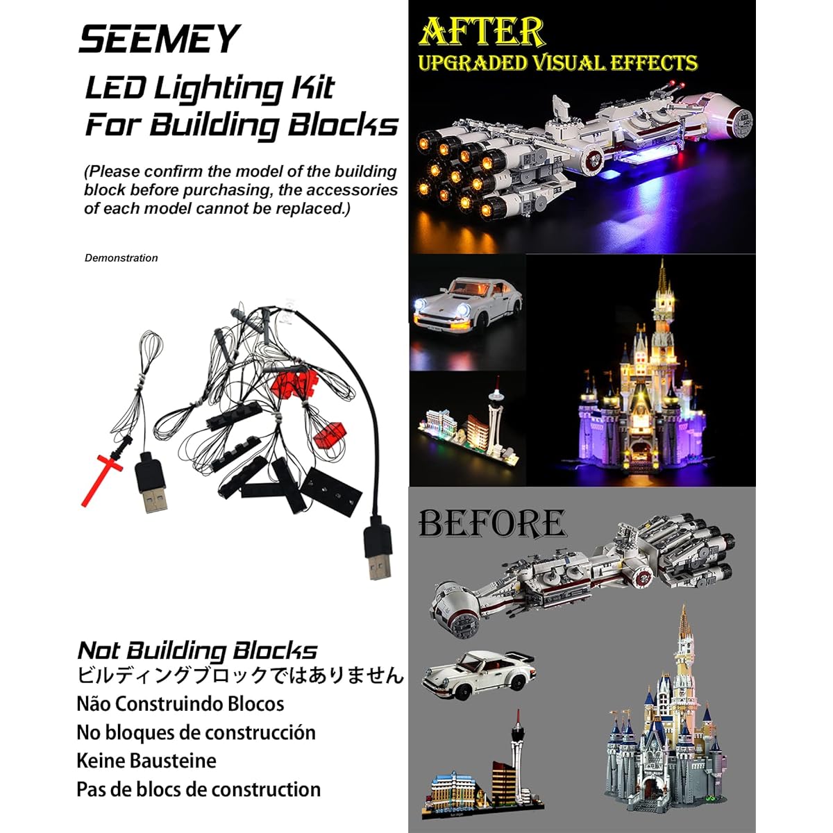 LED Lighting Kit. LEDs for Lego Technic Ferrari Daytona SP3 42143, great visuals! (No bricks, just LEDs)