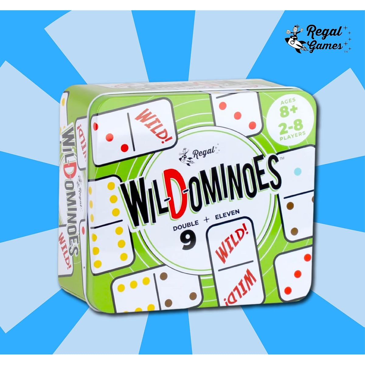 Regal Games - Wild Spinner Dominoes - Fits Spinners and Double 9 Dominoes - Fun Family Friendly Domino Game - Score Pad and Rules Sheet Included - Perfect for 2-8 Players - Ages 8+