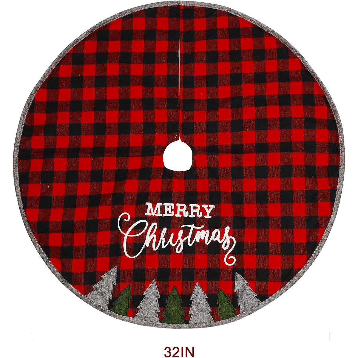 Juegoal Christmas Tree Skirt, 32 Inch Soft Red and Black Plaid Christmas Tree Mat, Christmas Party Decoration, Merry Christmas Base Cover for Christmas Tree Holiday Decorations