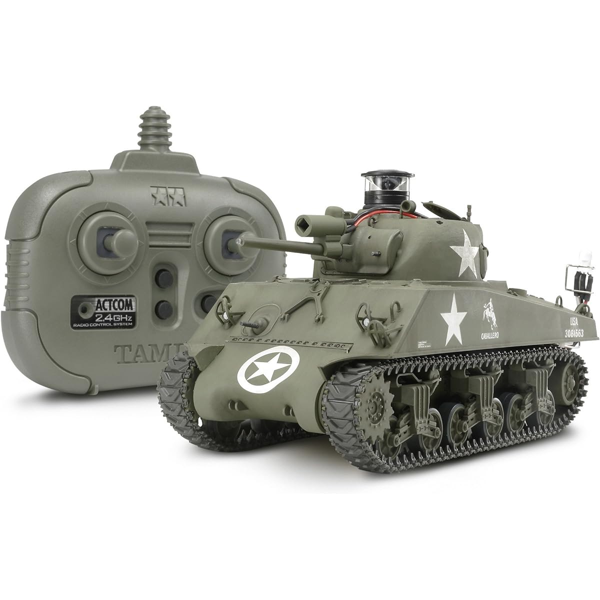 Tamiya 1/35 Radio Control Tank Series No.12 RC American M4 Sherman (with 2.4GHz transmitter + battle unit)
