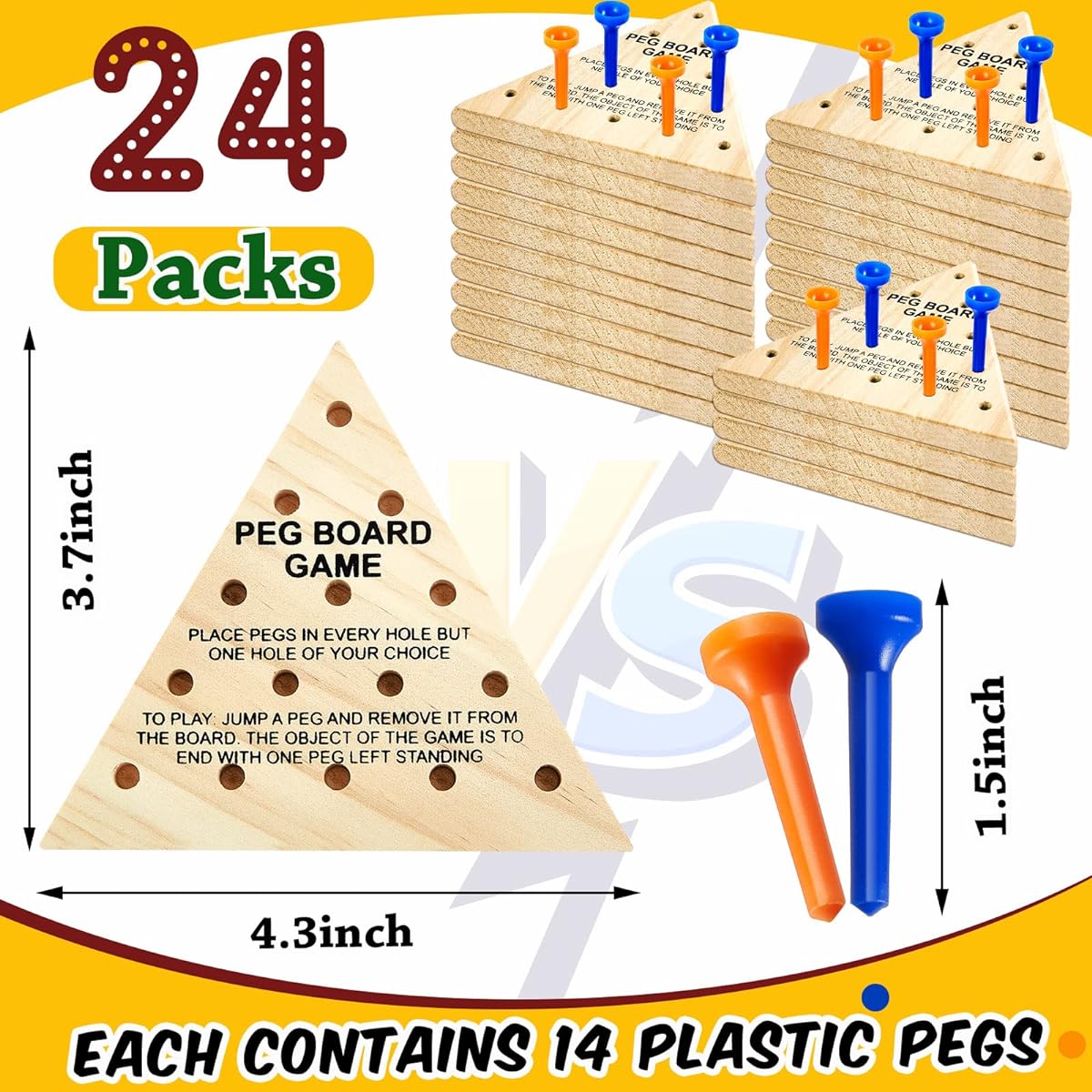 Wooden Triangle Peg Game, Triangle Wood Board Game, Triangle Game, Wooden Triangle Board Game, Family Travel Game, Fun Triangle Puzzle, Wooden Strategy Toys for Adults Teens, 24 Pack