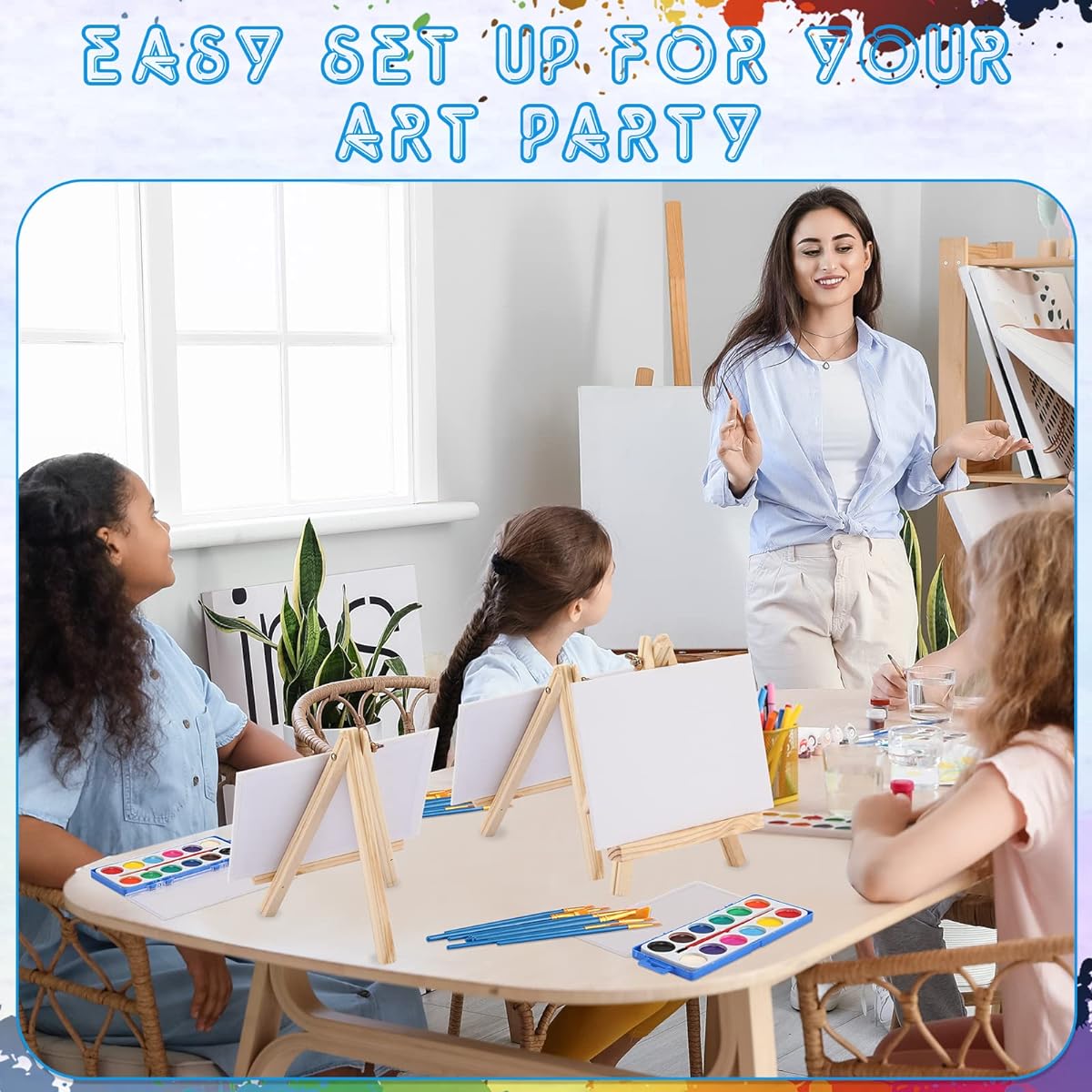 Sabary Painting Kit, Set of 20 Wooden Easels, 20 Wooden Easels, 20 5 x 7 Inch Canvases, 200 Brushes, Watercolor Painting Supplies Kit, Wooden Art Easel for Kids and Adults