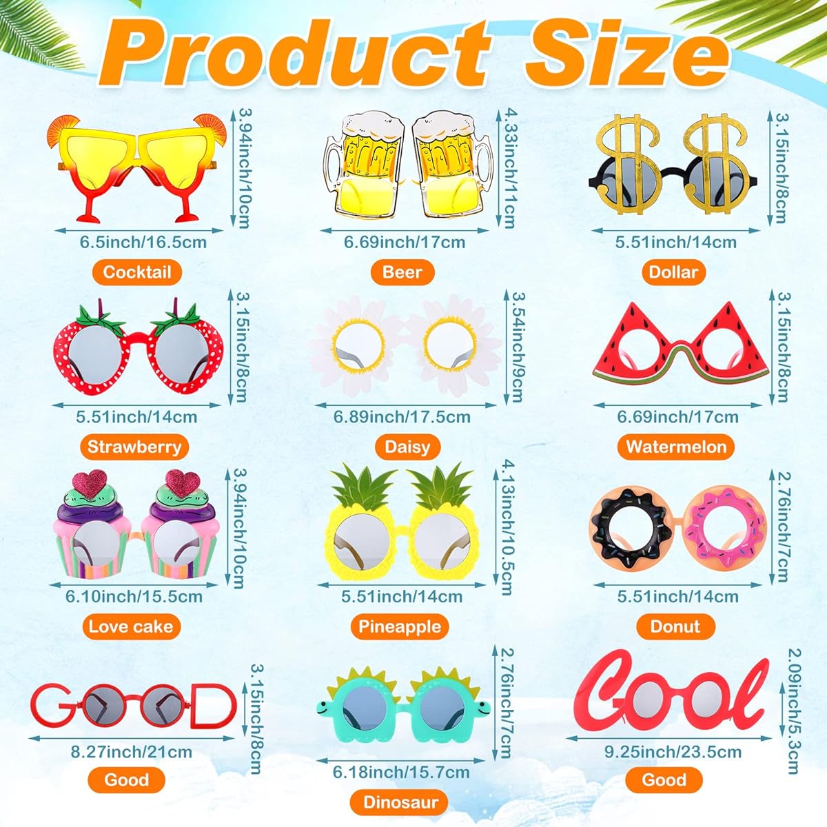 12 Pairs Party Sunglasses Funny Hawaiian Glasses Summer Hawaiian Party Decorations Tropical Luau Party Supplies Funny Sunglasses Photo Booth Props Birthday Graduation Holiday Beach Party Favors