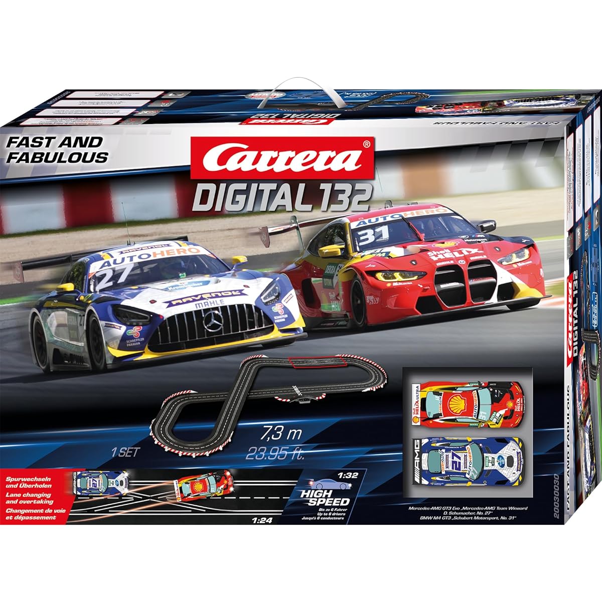Carrera Digital 132 30030 DTM Fast and Awesome Digital Electric 1:32 Scale Slot Car Race Track Set for Racing up to 6 Cars Simultaneously - Includes 2 1:32 Scale Cars and 2 Dual Speed Controllers, Ages 8+