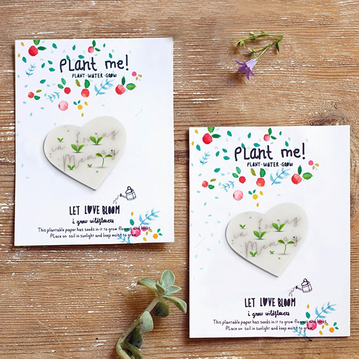 Plantable Wildflower Seeds Paper Heart Shaped with Loving Memory - 50 Sympathy Gifts for Losing a Dad - Funeral Memorial Seed Paper Packets for Guests (Cards Not Included)