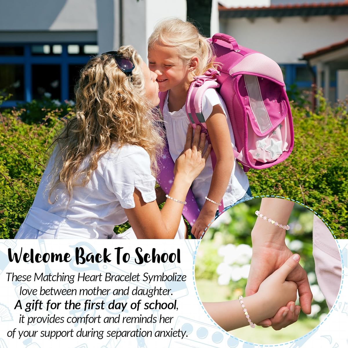 Dabem First Day of Kindergarten/School Gifts Matching Heart Gemstone Bracelets Mother Daughter Mommy and Me Back to School Gifts for Girls Teens