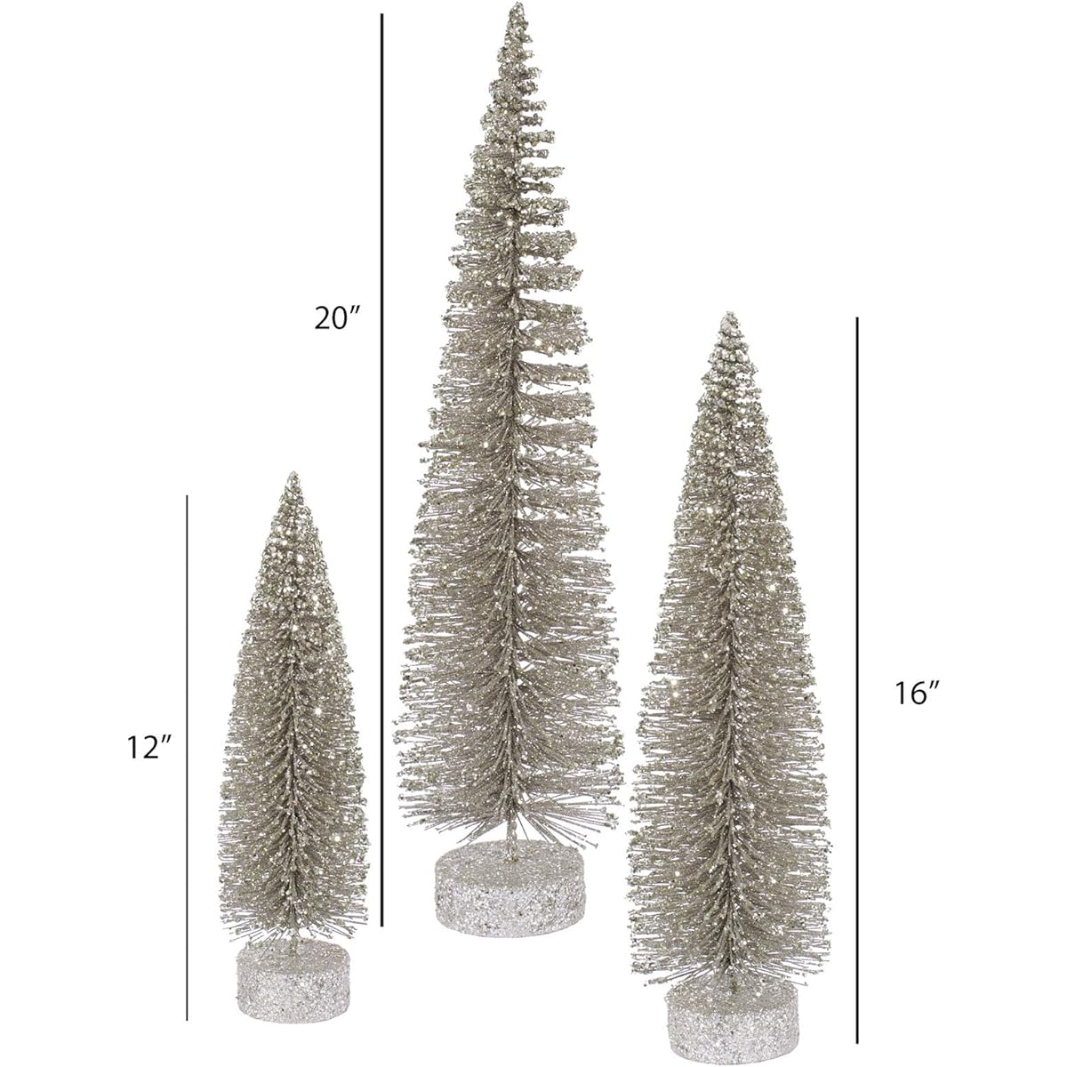 Vickerman 12"/16"/20" Champagne Glitter Artificial Christmas Tree No Lights Fake Christmas Tree Set for Seasonal Indoor Decor