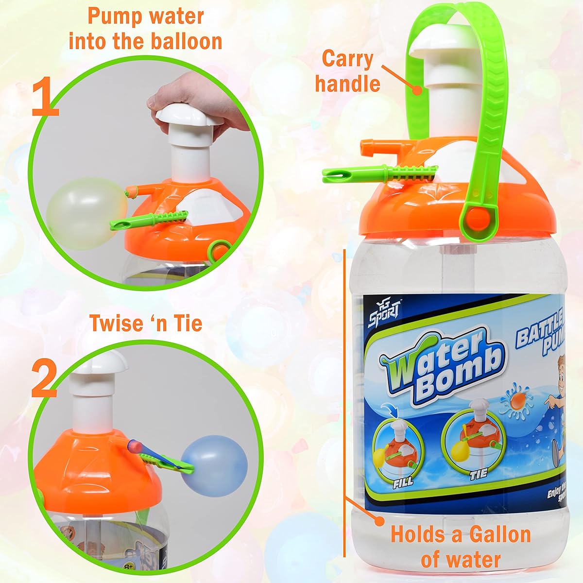 Kiddie Play Kids Water Balloons with Filler Pump (500 Balloons) Holds 1 Gallon of Water