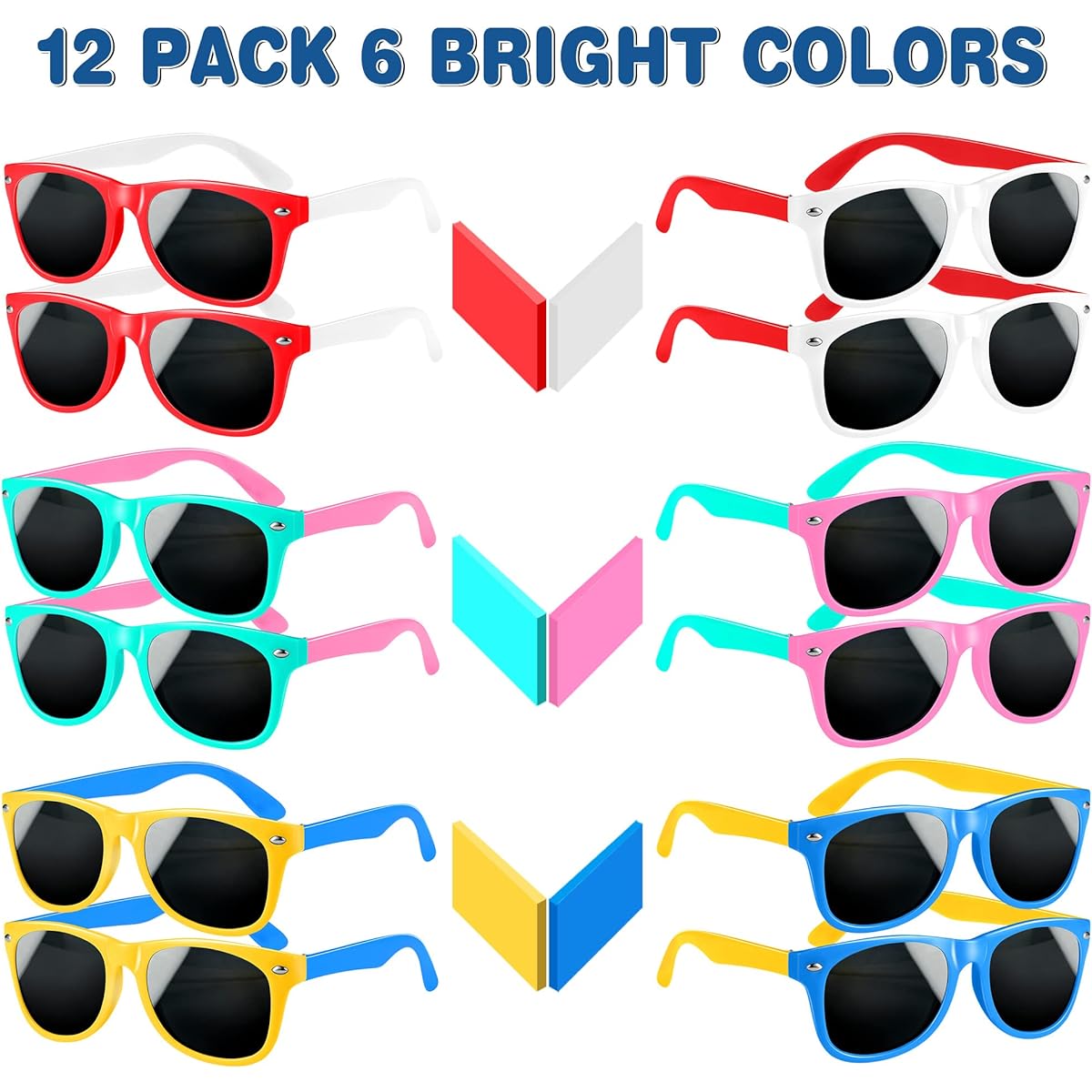 GINMIC Kids Sunglasses Party Favors, 12 Pack Neon Sunglasses for Kids Boys Girls Birthday Party Supplies Beach Pool Party Favors Fun Gifts Party Toys Goody Bag Souvenirs - 80s Party Accessories