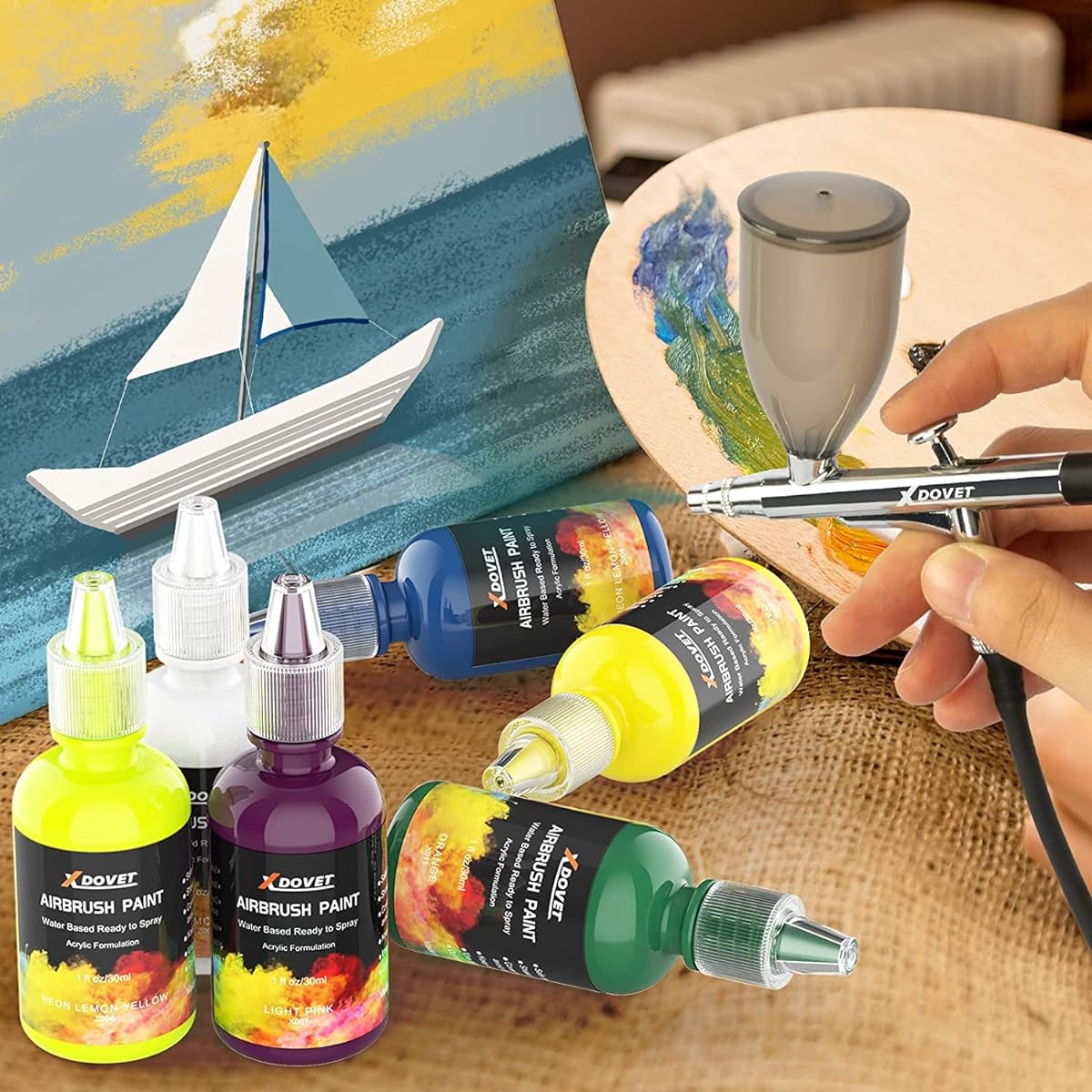 XDOVET Airbrush Paint, 28 Colors Airbrush Paint Set (30ml/1oz) Ready to Spray, Opaque & Neon Colors, Water-Based Premium Acrylic Airbrush Paint Kit for Beginners/Hobbyists/Artists