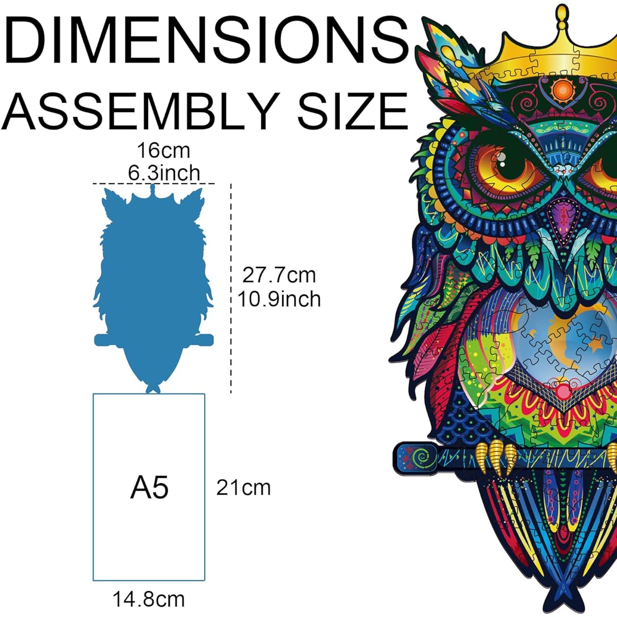 NKTDWO Wooden Jigsaw Puzzle for Adults, Clown Owl Puzzle for Kids, Unique Animal Shape Wooden Puzzle, Holiday Birthday Gift for Family Friends (Owl, Small Size)