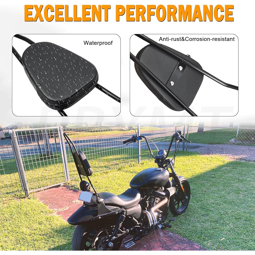 PBYMT Black Removable Passenger Seat Sissy Bar Back Pad Compatible with Harley-Davidson Sportster XL1200 XL883 2004-2024