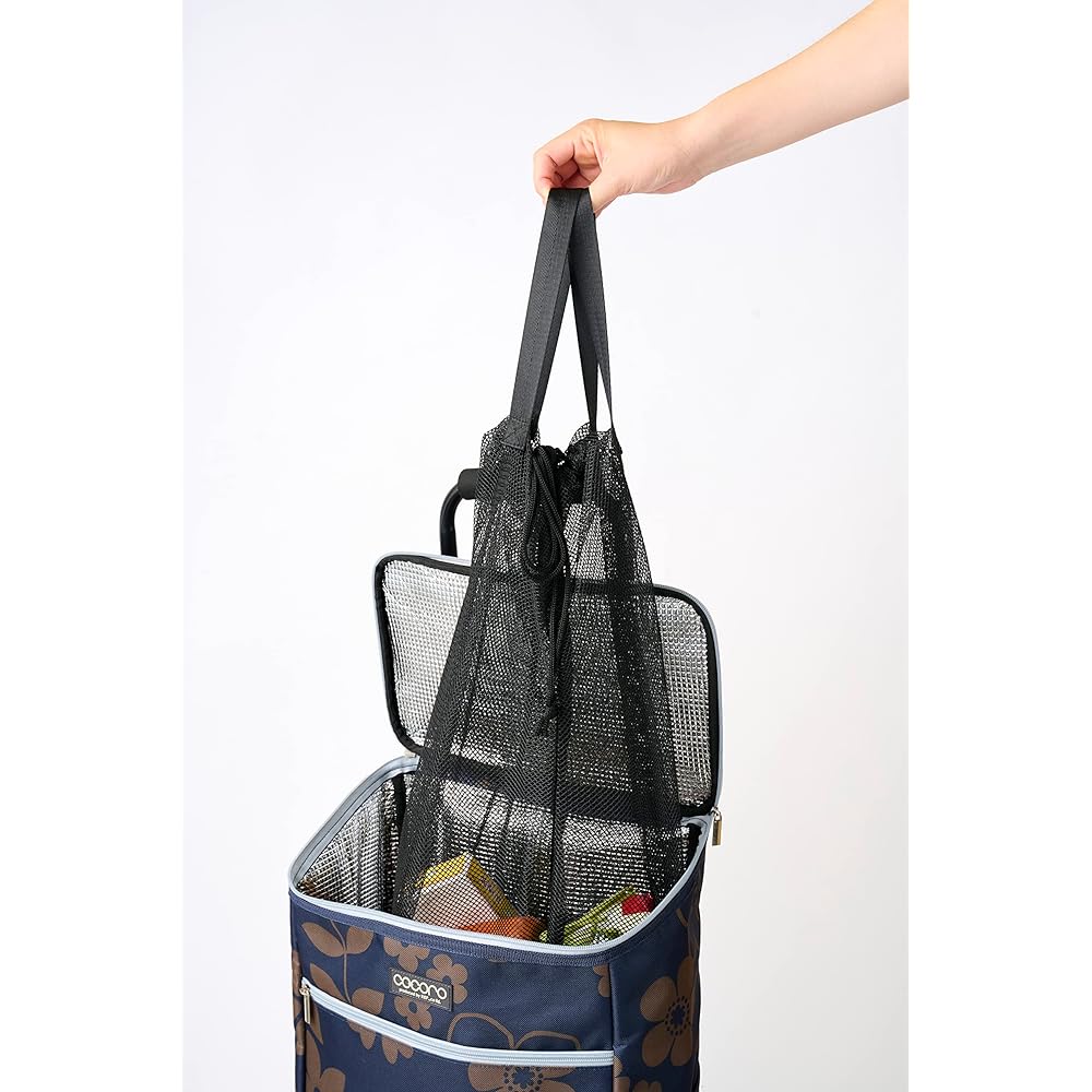 Rep Cocoro Shopping Cart Freddie Bag-in-Bag Cart Black 26L Luggage Hook Floral Pattern Foldable Pocket Storage Cold Insulation Eco Bag Shopping Stylish Cute Simple Convenient Compact Lightweight Camping Sports Day Cherry Blossom Viewing 536612