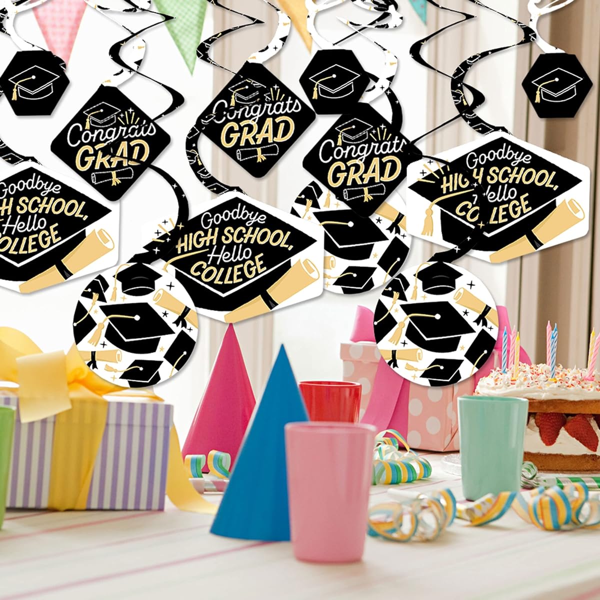 Big Dot of Happiness Goodbye High School, Hello College - Graduation Party Hanging Decorations - Party Decoration Swirls - Set of 40