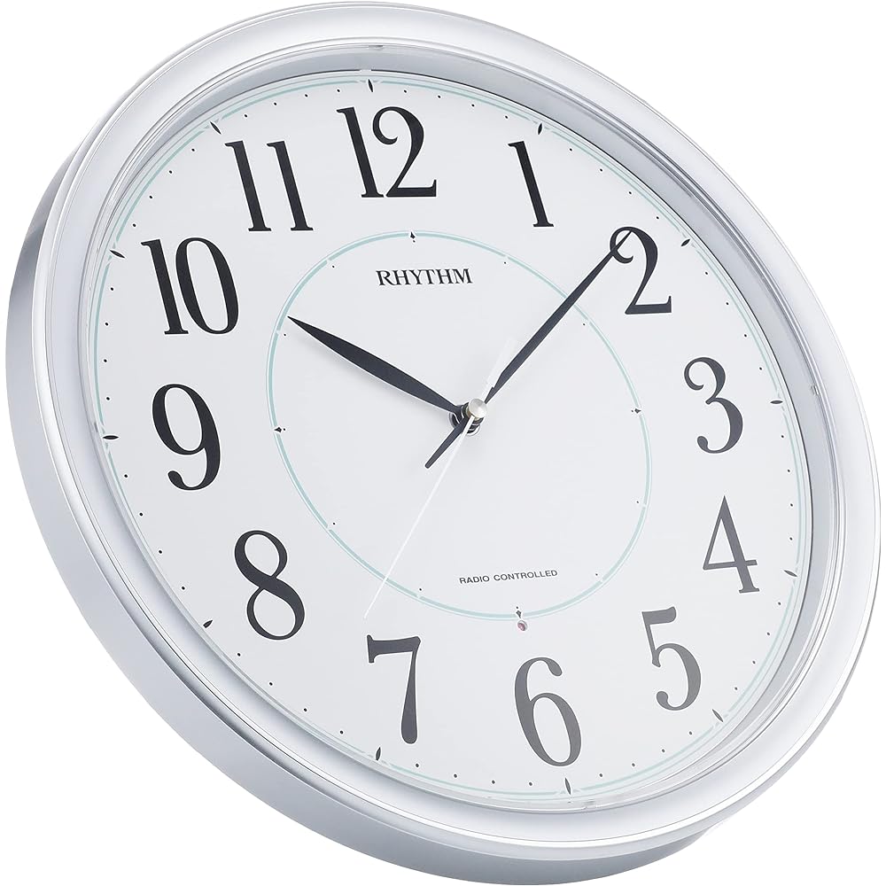 RHYTHM Wall Clock Radio Clock Analog Continuous Second Hand Silver Metallic Fit Wave Premier 8MY494SR19