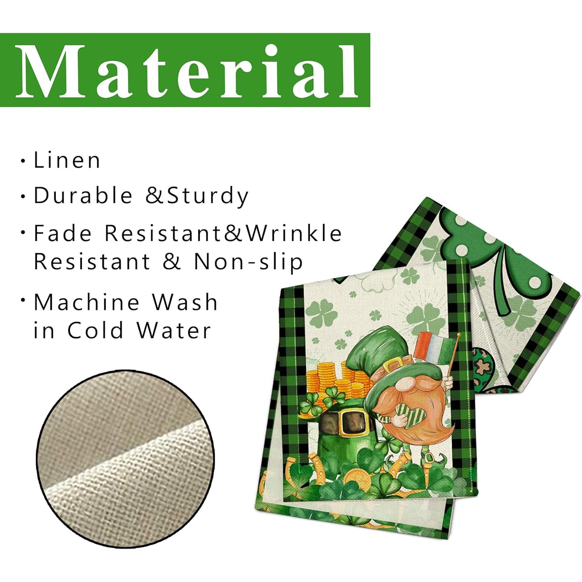 St Patricks Day Table Runner 72" Long Gnome Shamrock Table Runner Happy St Patricks Day Kitchen Dining Table Home Party Decorations