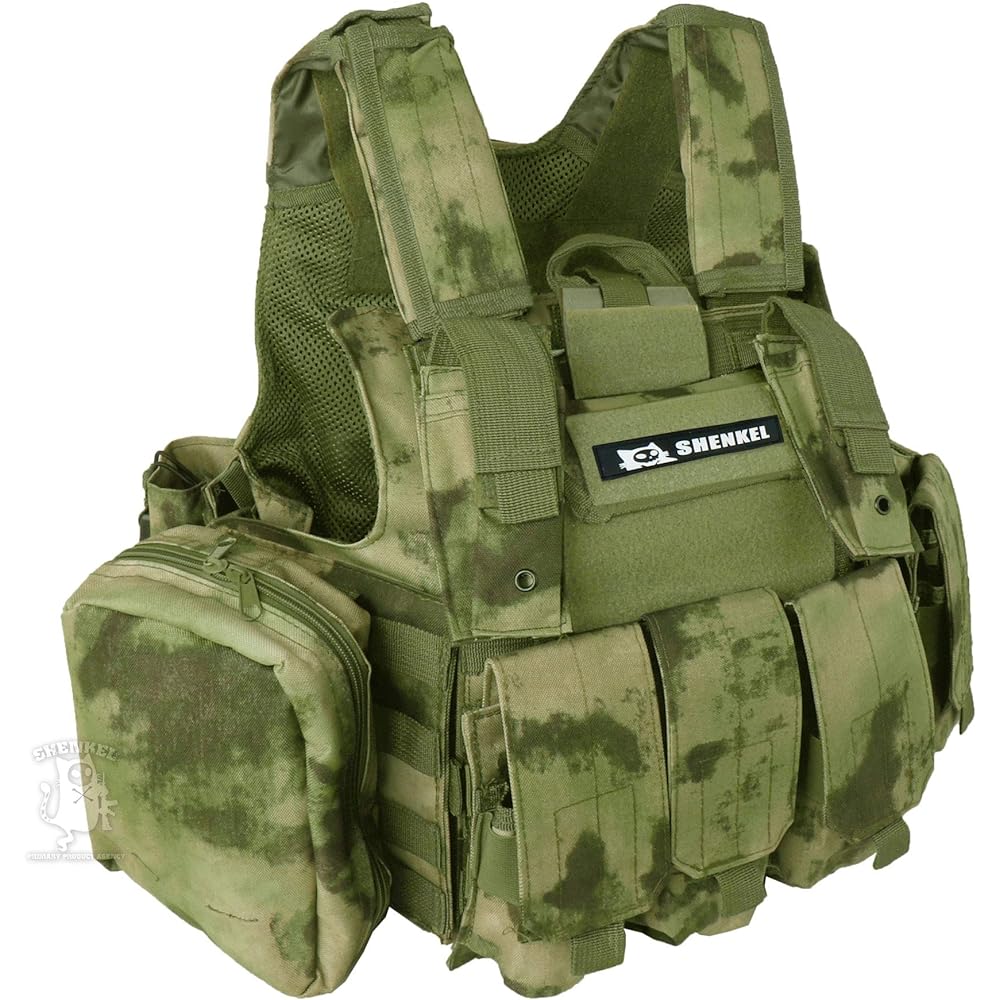 SHENKEL tactical vest waving compatible complete set (CIRAS type) VAR.01 size adjustable 6 types of pouches included A-TACS FG vest-001fg