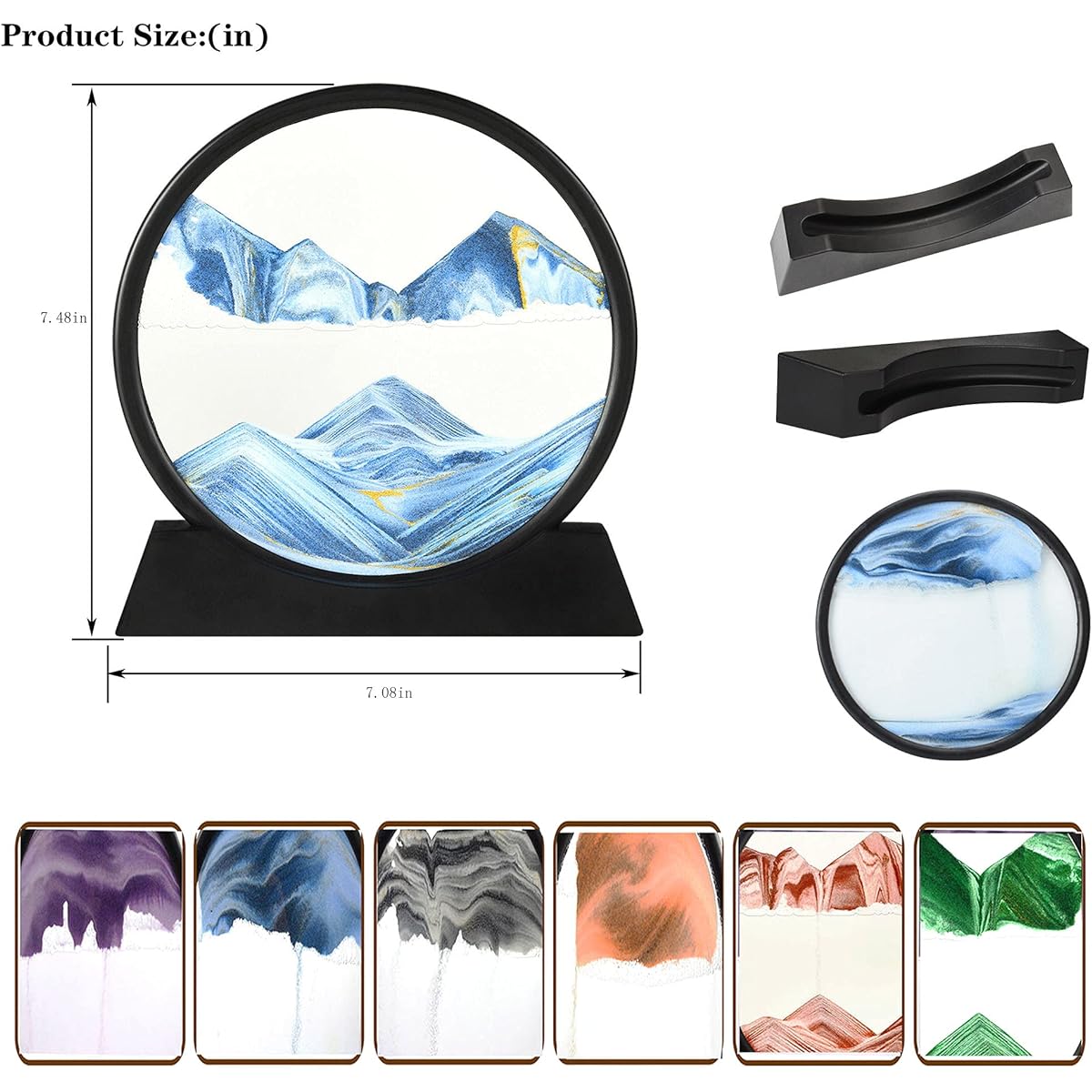 M&F upwoard Round Glass 3D Deep Sea Sand Art Moving Sand Art Decor Art Toys Voted Best Gift (Ocean Heart)(7 inch Blue)
