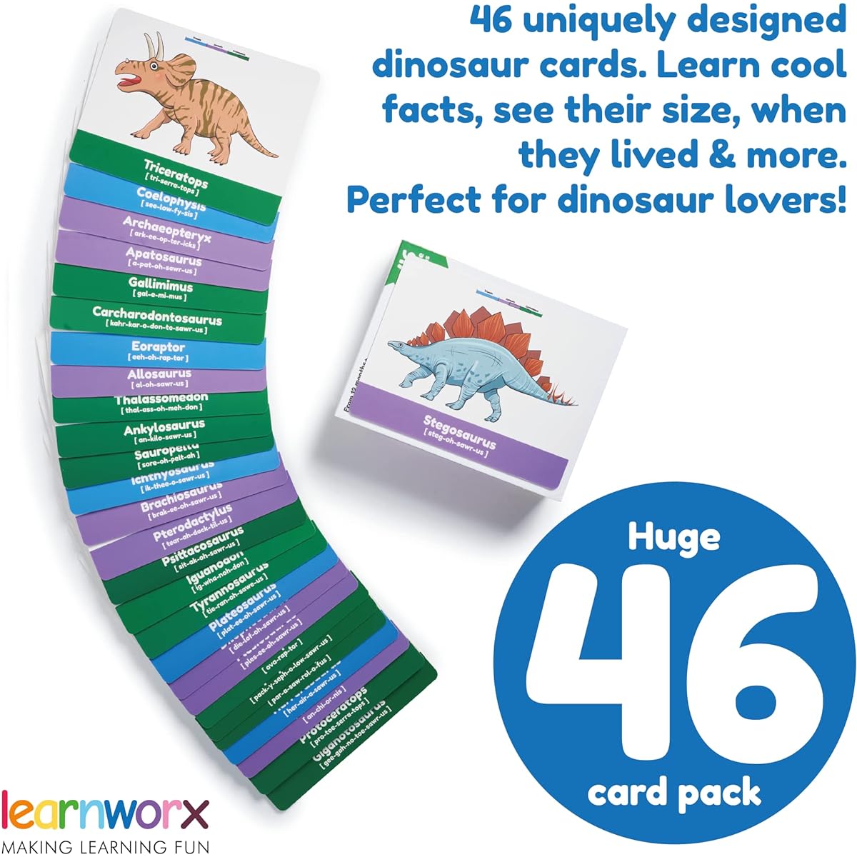 Dinosaur Flashcards for Kids - Dinosaur Games, Learn Fun Facts and Statistics - 46 Unique Flashcards - Ages 4 5 6 7 8 9 10
