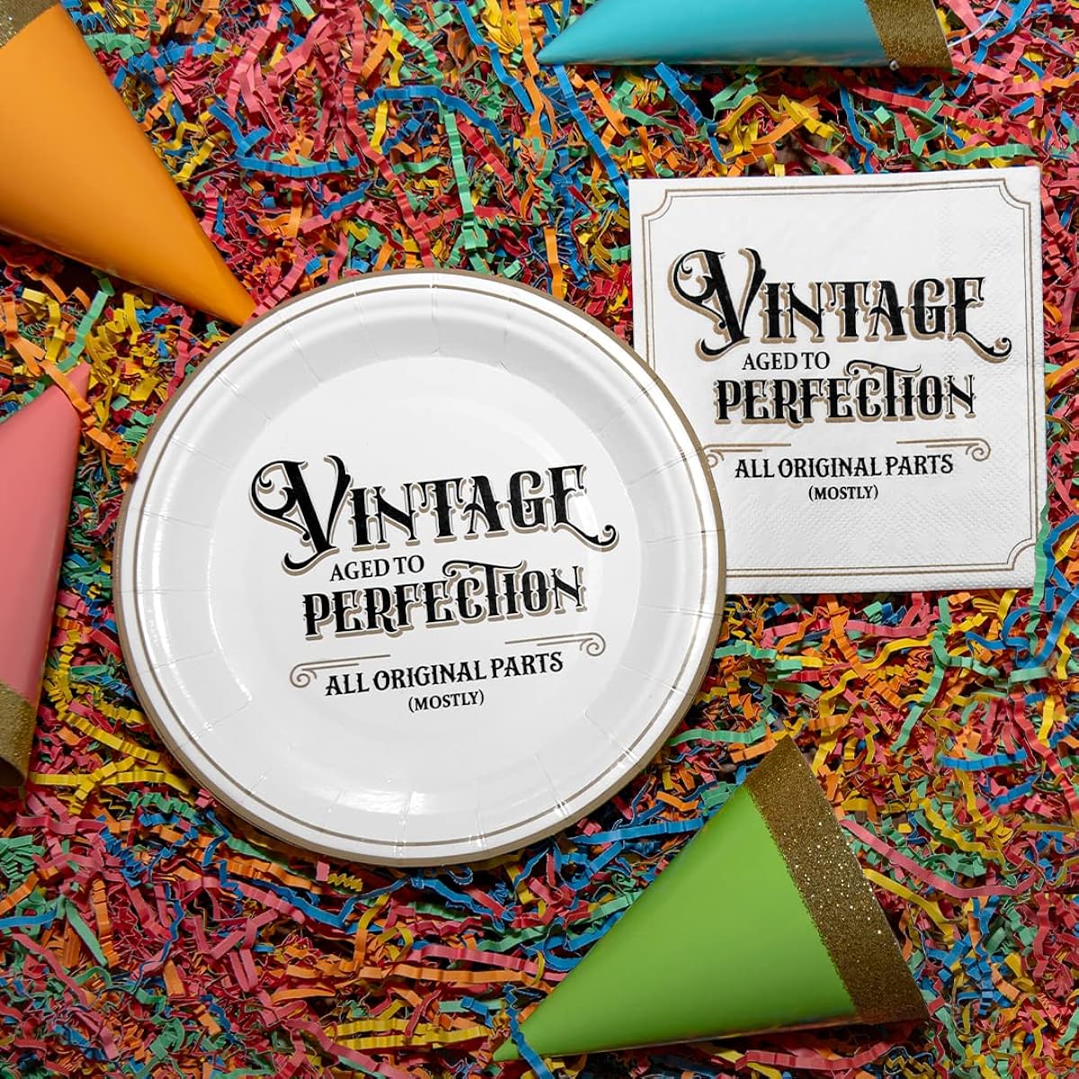 Kitschy Collective 30 Vintage - Aged to Perfect 7" Paper Party Plates for Birthday and Anniversary Parties