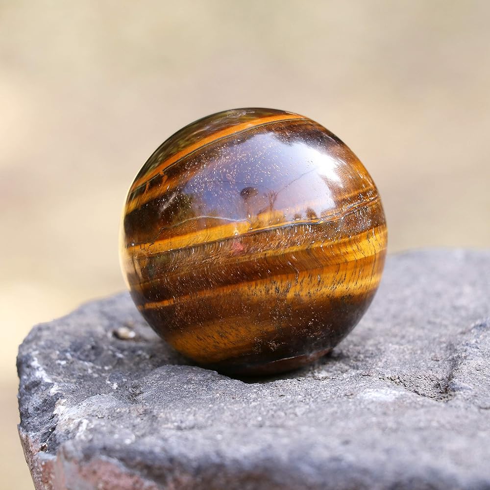 Tiger Eye Crystal Sphere Gemstone Sphere Healing Ball Sculpture Figurine Feng Shui Meditation Fortune Telling Home Halloween Decoration Photo Crystal Ball Size: 45-55mm with Crocon Stand