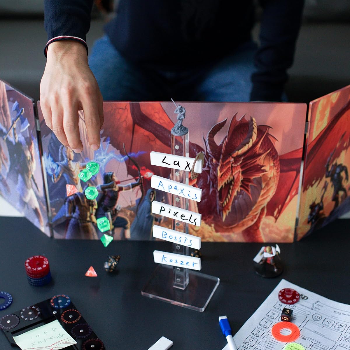 Magnetic Name Plate, Acrylic Initiative Tracker, Sequence Recorder Tool with 12 Erasable Token Flags and 2 Marker Accessories for DND, Warhammer and other Tabletop Games