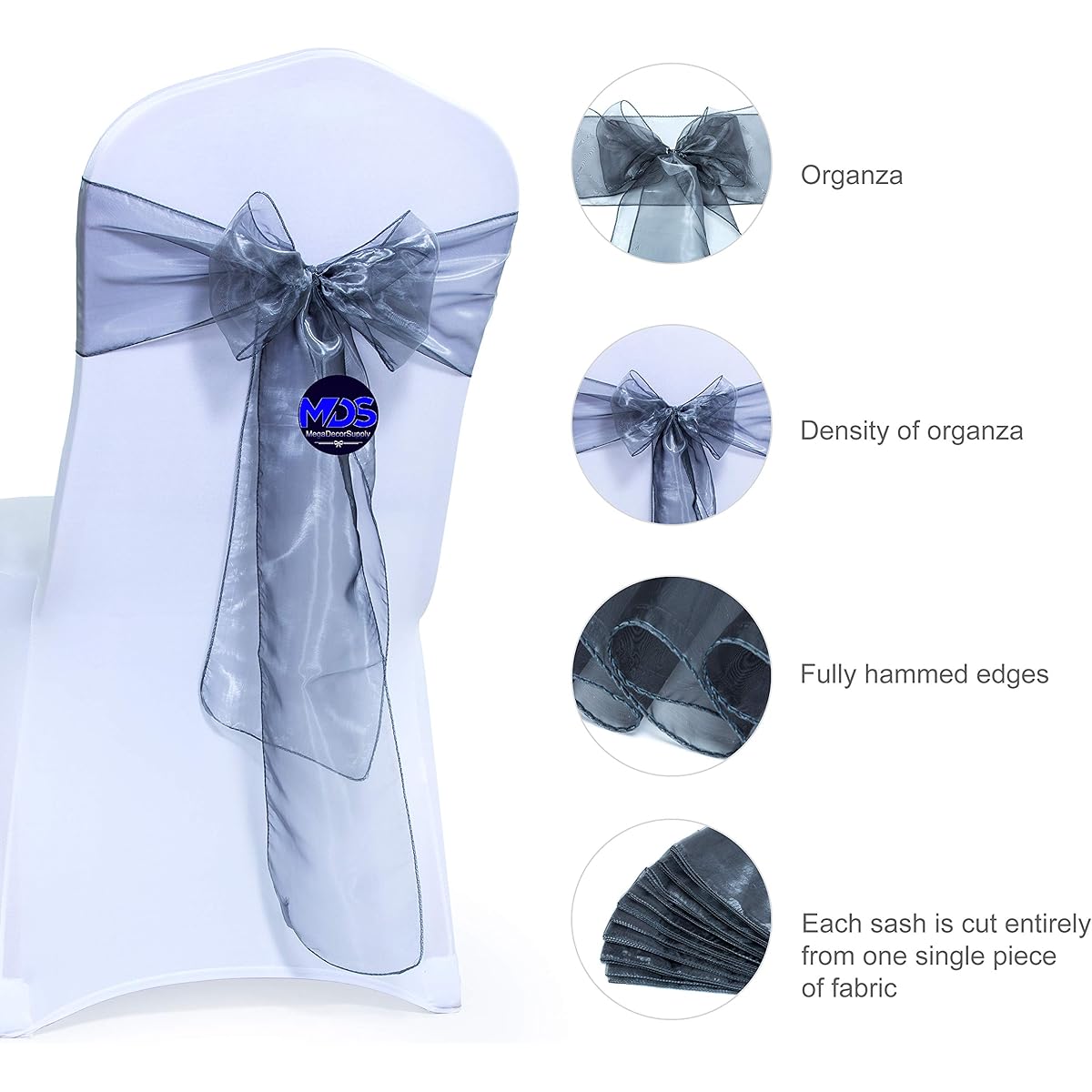 mds Organza Chair Sachet Ribbon for Weddings, Events, Party Decorations, Chair Covers, Sash, Set of 50 B01EC6PGZQ