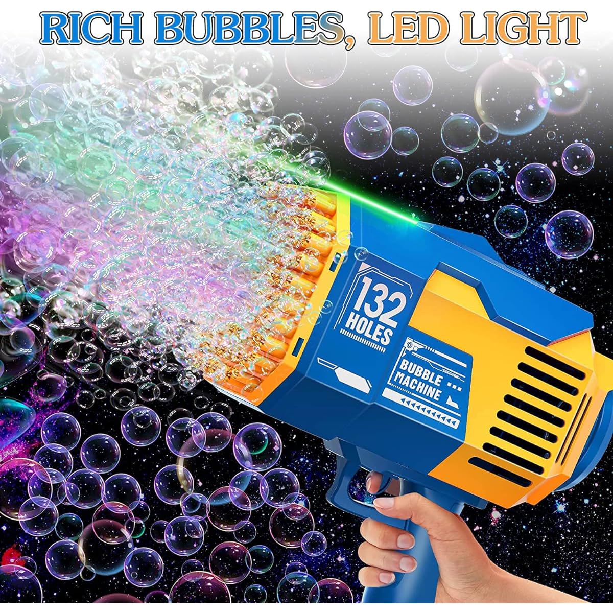 SVNVIOZ Bubble Machine Gun, 132 Hole Bubble Maker with LED Lights, TIK-Tok Bubble Machine Rich Bubbles for Summer Outdoor Birthday Wedding Party Activity Bubble Blower Toys for Kids Adults (Blue)