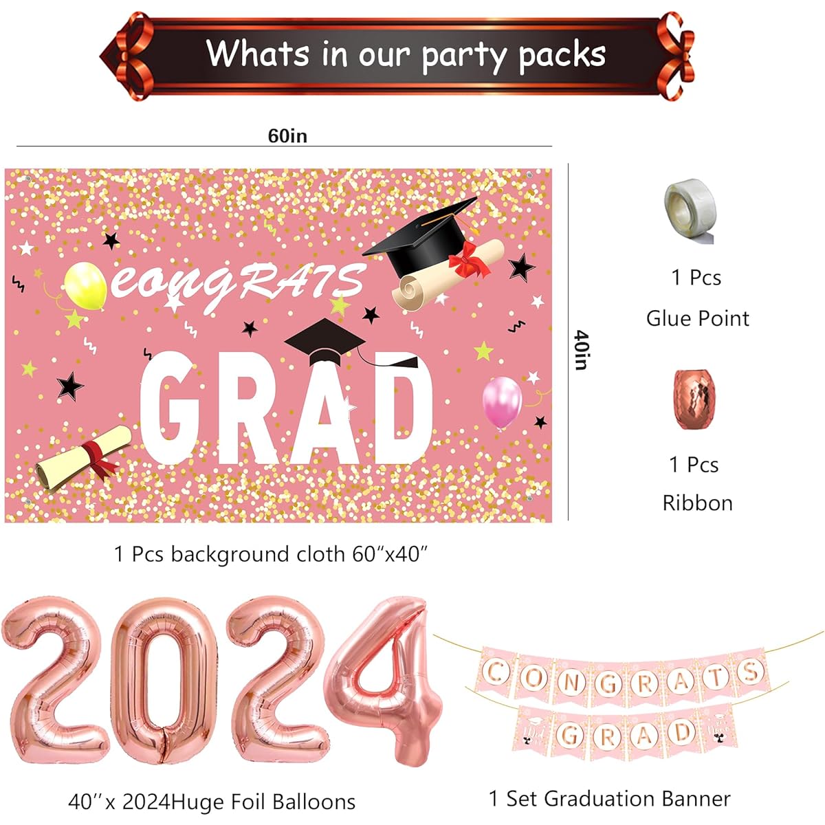 Graduation Decorations 2023 - Rose Gold Graduation Party Supplies Graduation Banner, Graduation Backdrop, Hanging Swirls, Graduation Balloon Garland Kit, Photo Booth Props for Grad Decorations | Pink