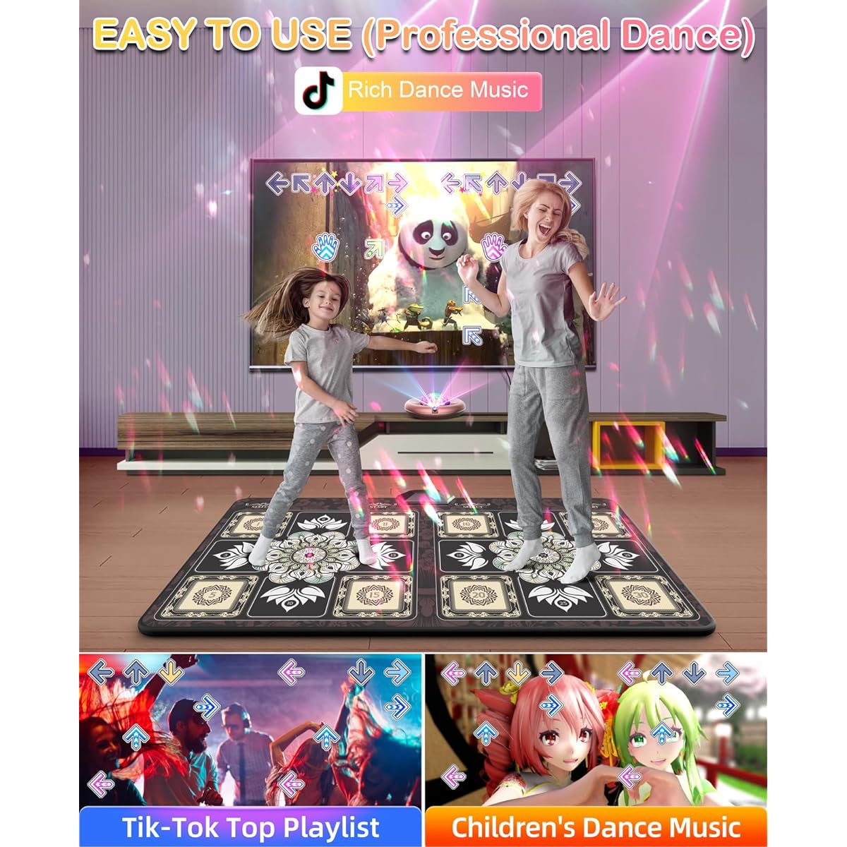 HAPHOM Tik-Tok Dance Mat Game for TV Wireless Plug and Play Family Fun Anti-Wrinkle & Non-Slip Electronic Dance Mat Exercise Dance Pad with Camera for Kids and Adults Gift for Boys and Girls (Boho)