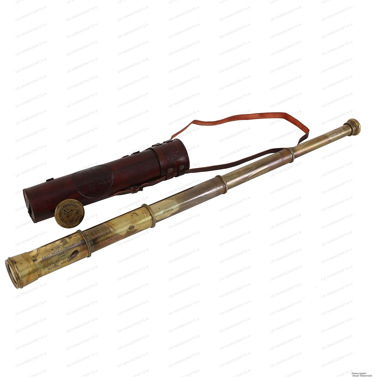 Handmade Brass Telescope East India Company 1818 Tracker Spyglass Scope Replica Antique 32" Large Vintage Souvenir with Hand Stitched Leather Case
