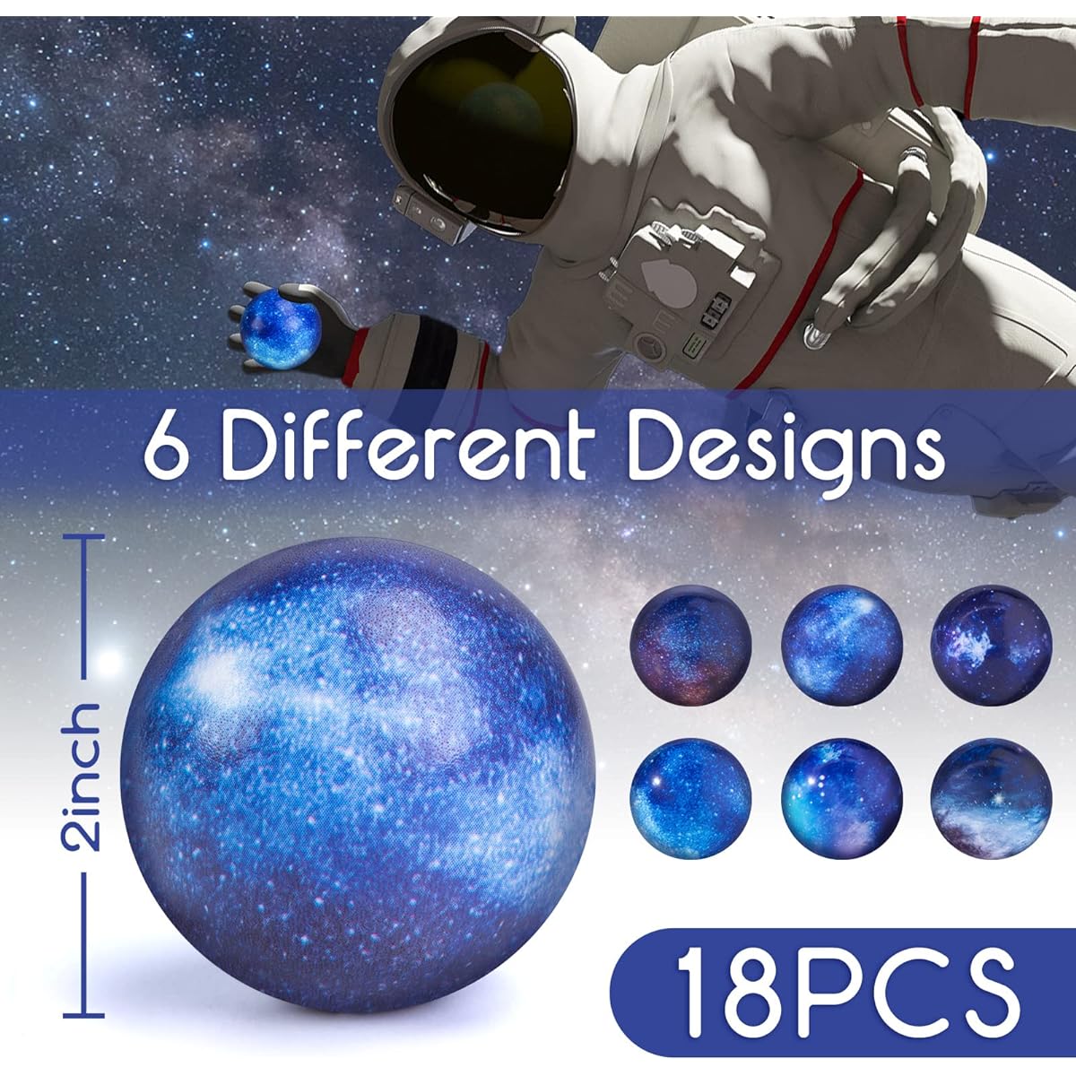 MCPINKY Space Stress Balls, 18 Pieces Foam Stress Balls, Galaxy Stress Balls, 6 Stress Relief, Birthday Gift, Party Favors