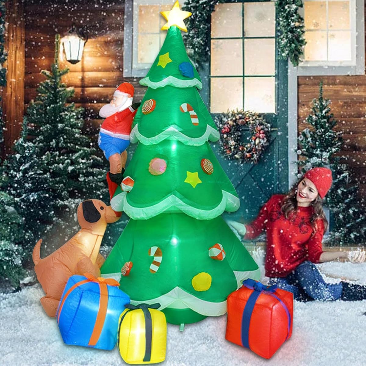 latable Christmas Tree Christmas Decoration with Air Blower Quick Inflation Waterproof Polyester Outdoor Decoration Garden Decoration Figurine Inflatable Inflatable Toy Air Fill Great for Parties, Cultural Festivals, School Festivals, Rooms, Stores, etc.
