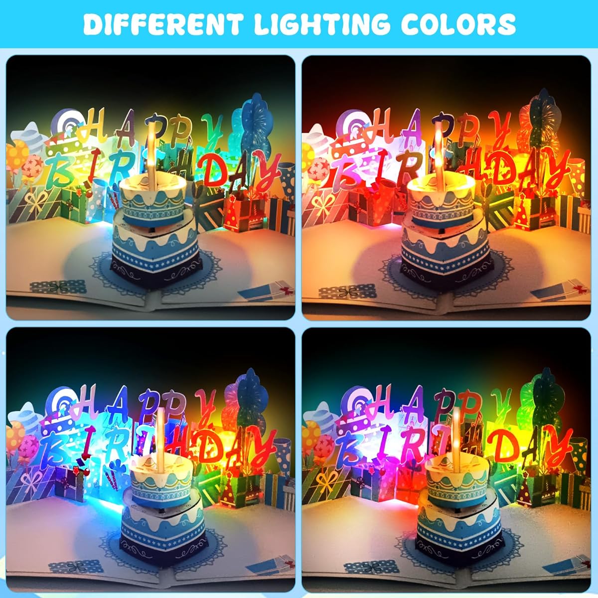Heltrappe Birthday Card 3D Musical Pop Up Birthday Card with Blowerable LED Light Plays Happy Birthday Music Greeting Card Gift for Women Children Men Husband Wife Mother Dad Daughter