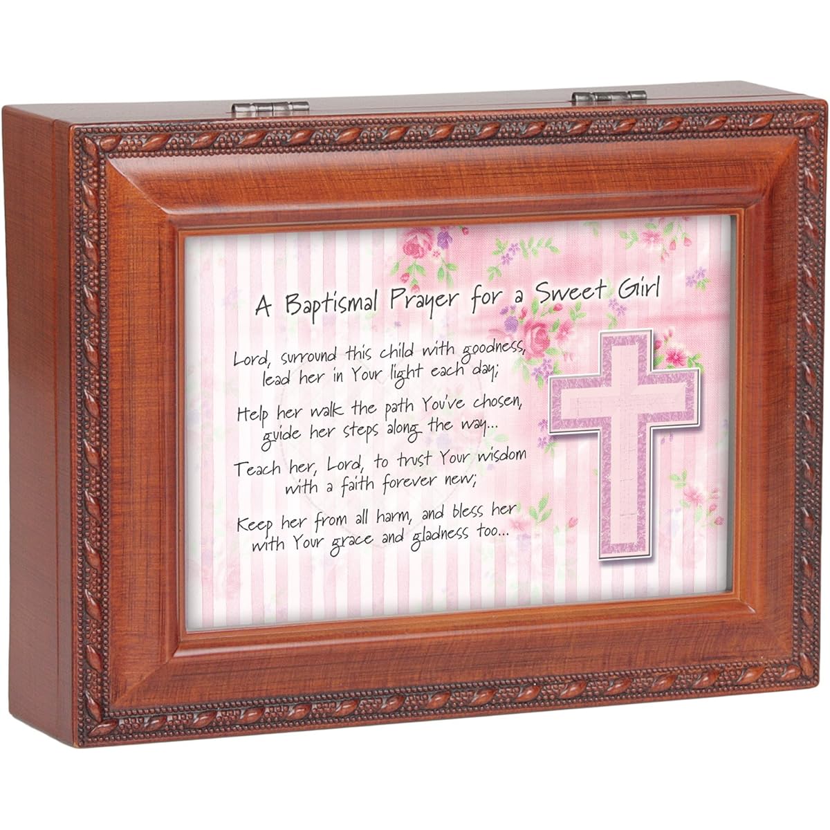 Baptismal Prayer Girl Wood Finish Jewelry Music Box Plays Tune You Are My Sunshine