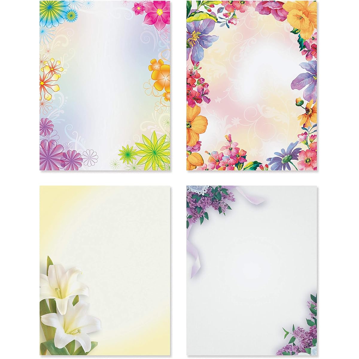 PaperDirect Floral Border Paper Variety Pack - 10 Designs, 100 Sheets