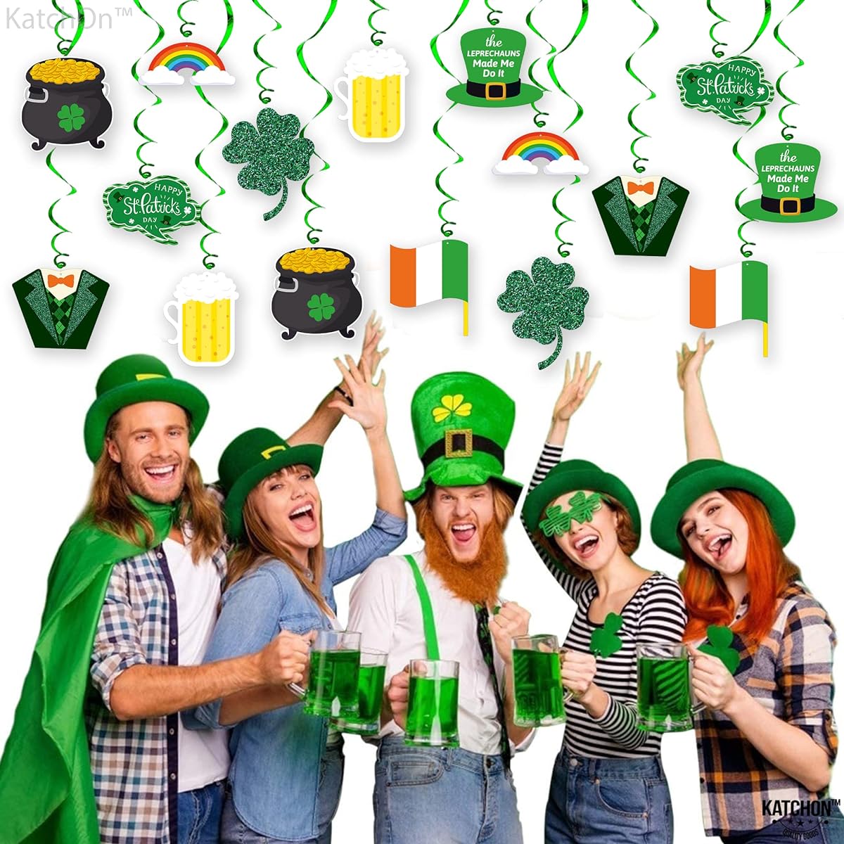 St. Patrick's Day Hanging Swirls - 30 Pieces | Lucky Irish Green Shamrock Foil St. Patrick's Day Hanging Decorations | St. Patrick's Day Rainbow Decorations | St. Patrick's Day Irish Hanging Decorations